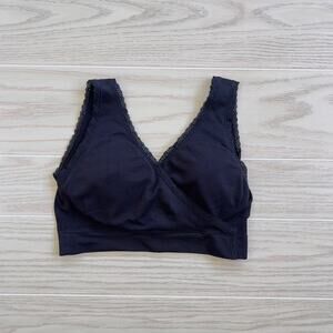 Under Control Black Lace Trim Pullover Bralette Small Padded V Neck